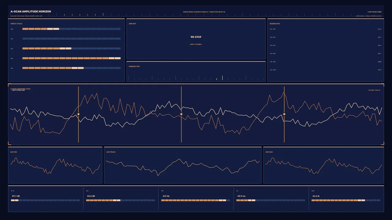 Fictional Sonar Signal HUD Dashboard with Waveform Telemetry – 4K Wallpaper