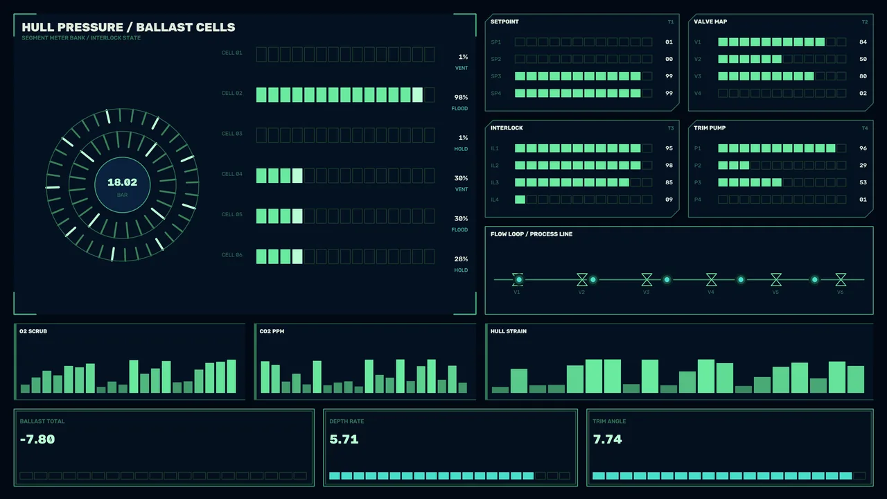 Hull Pressure Ballast Cells Industrial Sci-Fi HUD 4K Wallpaper