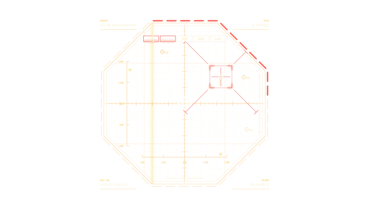 Orange-Yellow Target Tracking HUD with Red Reticle | 4K Sci-Fi Wallpaper