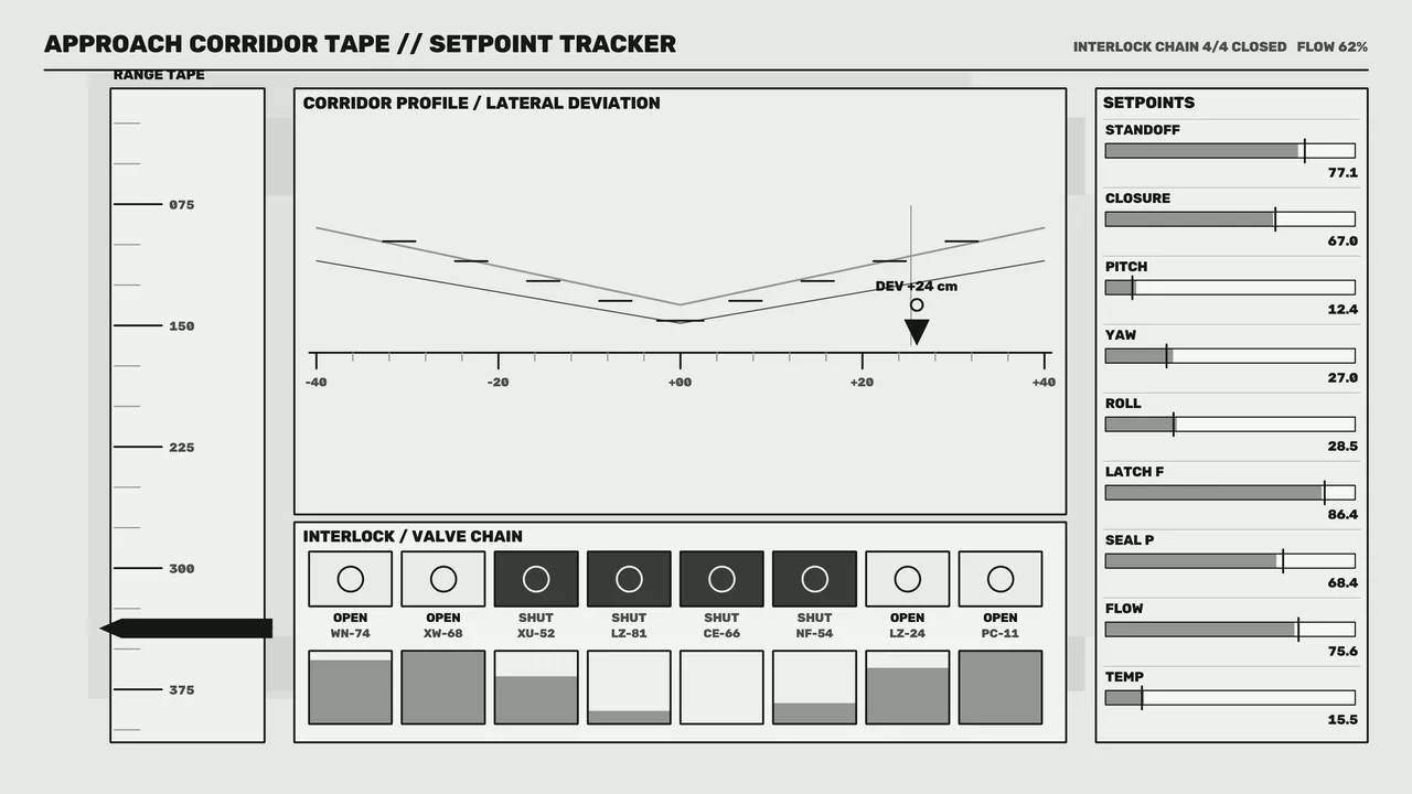 Monochrome Sci-Fi Approach Corridor HUD Interface