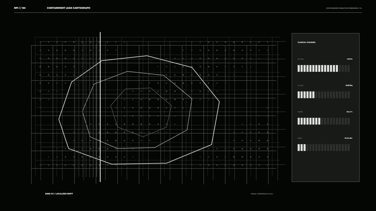 Fictional Containment Leak Monitoring HUD with Grid Telemetry