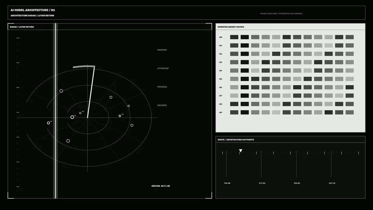 Monochrome Diagnostic HUD Dashboard with Radar and Matrix Grid 4K Wallpaper
