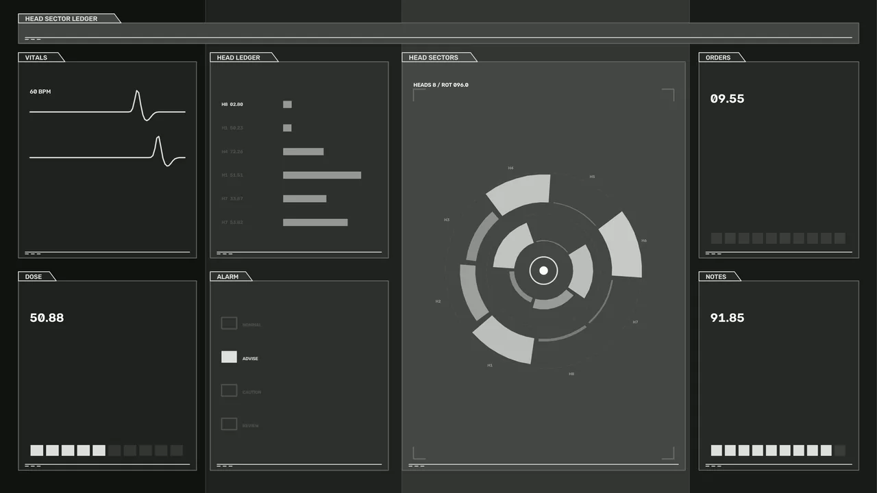 Futuristic Diagnostic HUD Dashboard with Circular Sector Scanner