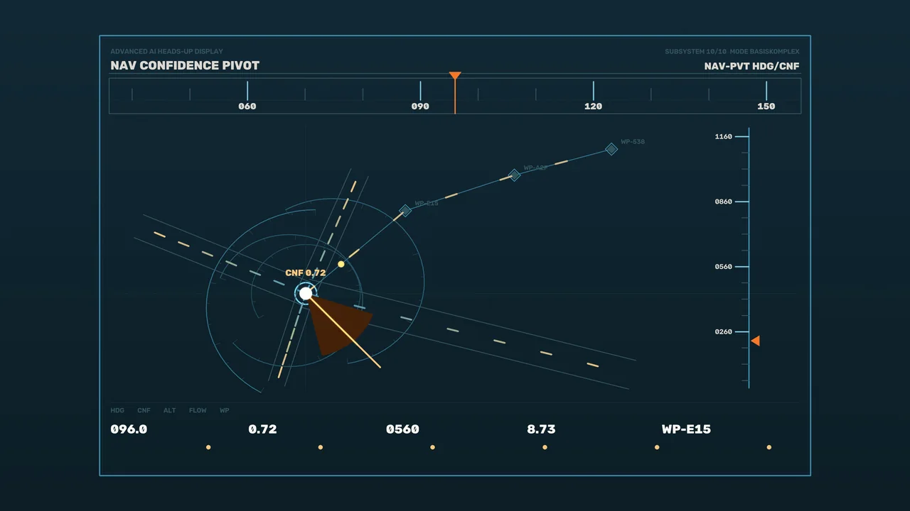 Sci-Fi Navigation HUD with Confidence Pivot and Waypoint Telemetry