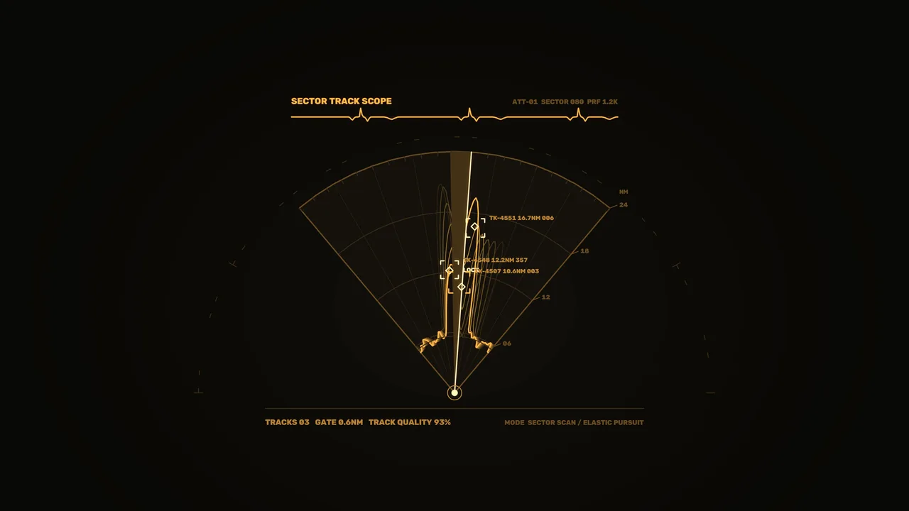 Amber Sector Scan Tracking HUD 4K Sci-Fi Wallpaper