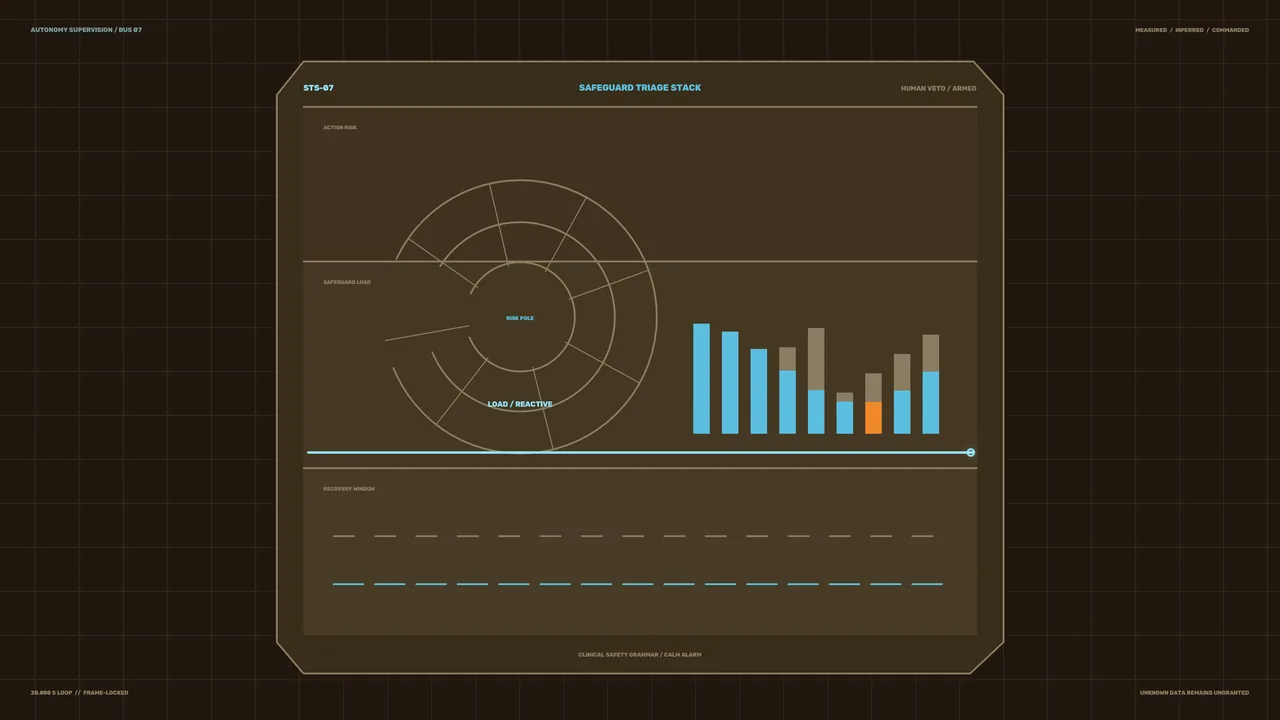 Sci-Fi Safeguard Triage Control HUD with Radial Gauge and Telemetry Bars – 4K