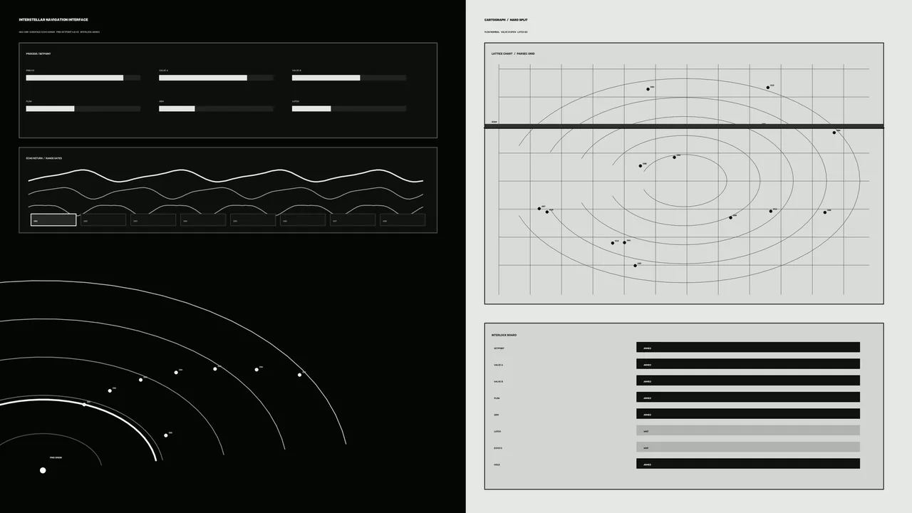 Monochrome Interstellar Navigation HUD Interface 4K Wallpaper