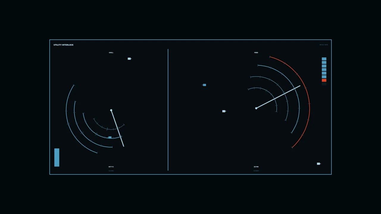 Industrial Monitoring HUD with Dual Radial Gauges 4K Sci-Fi Wallpaper