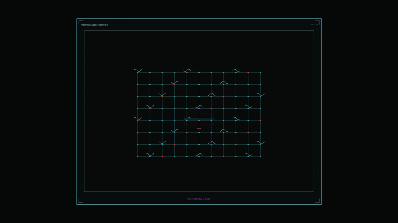 Teal Telemetry Grid HUD with Red Status Markers 4K Sci-Fi Wallpaper