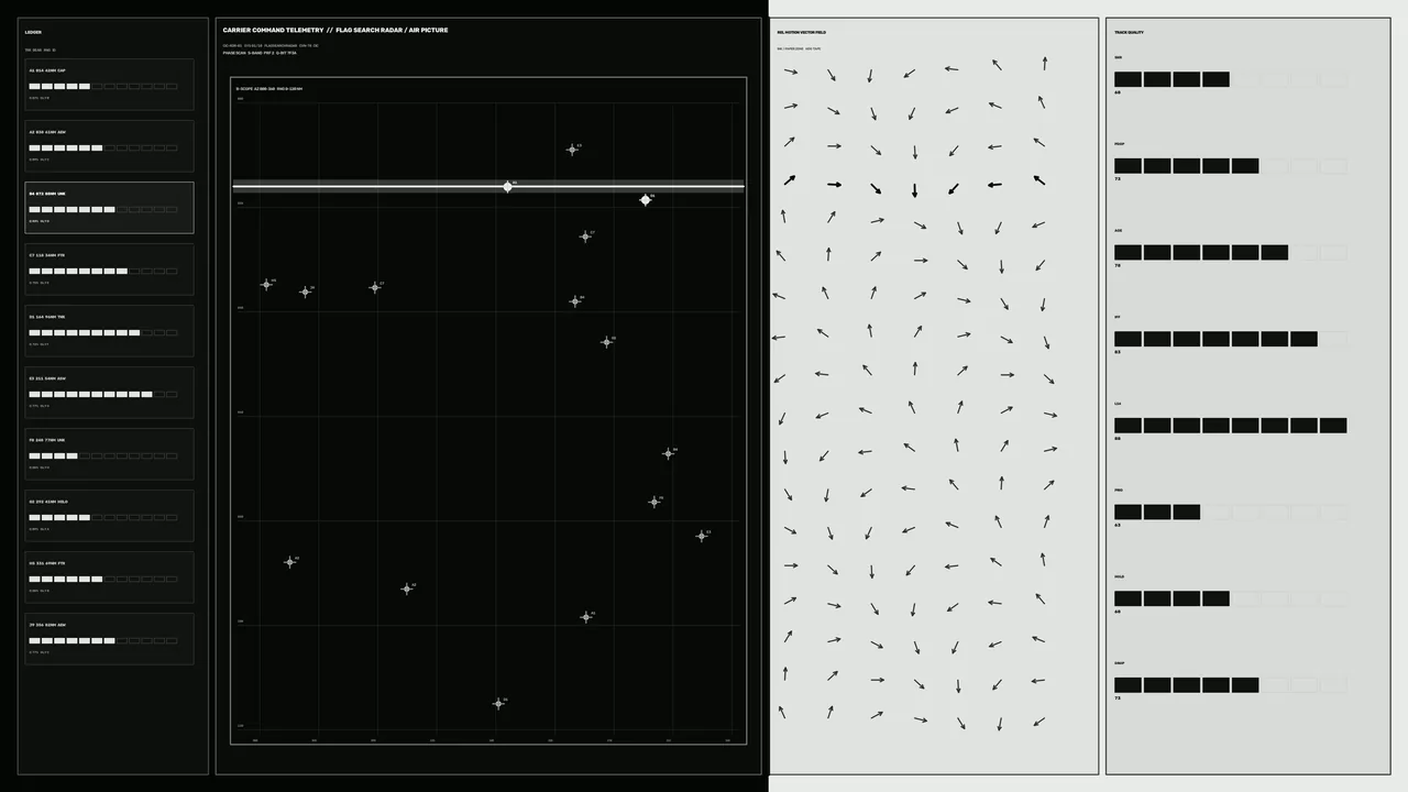 Monochrome Sci-Fi Radar Telemetry HUD with Vector Panels | 4K Wallpaper