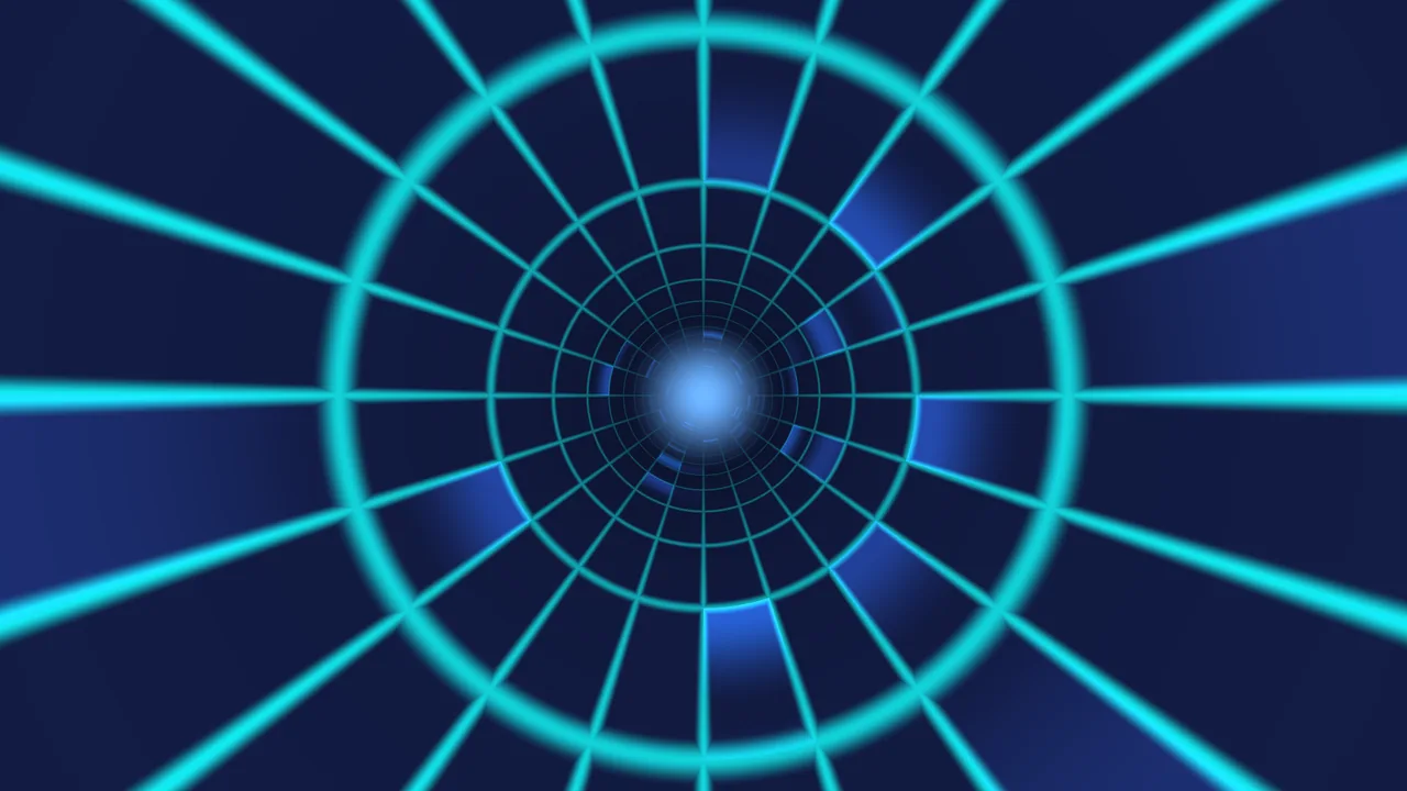 Cyan Radial Grid Tunnel with Blue Glow 4K Wallpaper