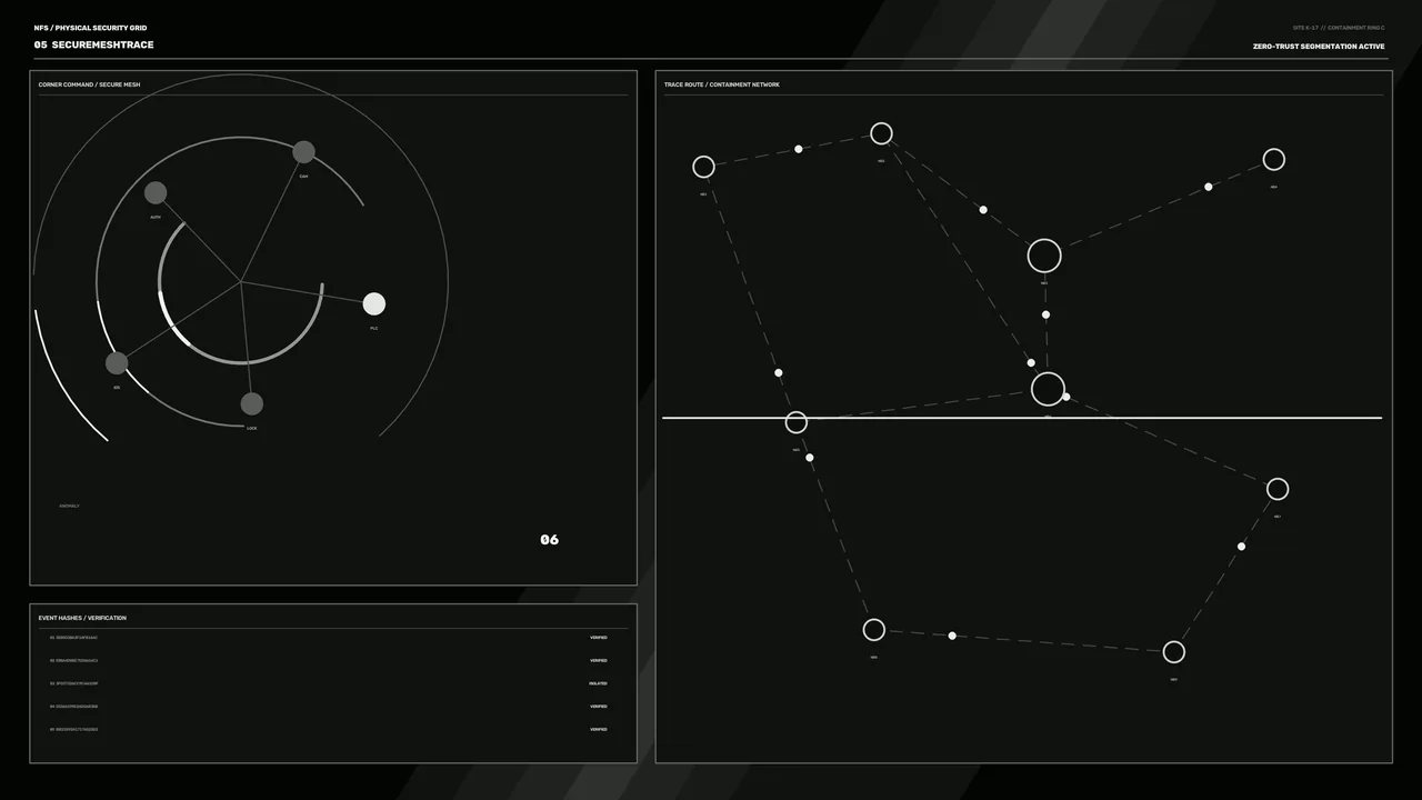 Nuclear Facility Security Network HUD with Radial Node Map – 4K Wallpaper