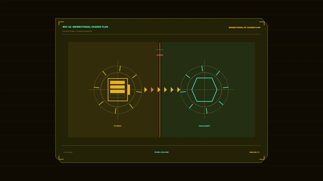 Bidirectional Solar Battery Charge Telemetry HUD 4K Sci-Fi Wallpaper