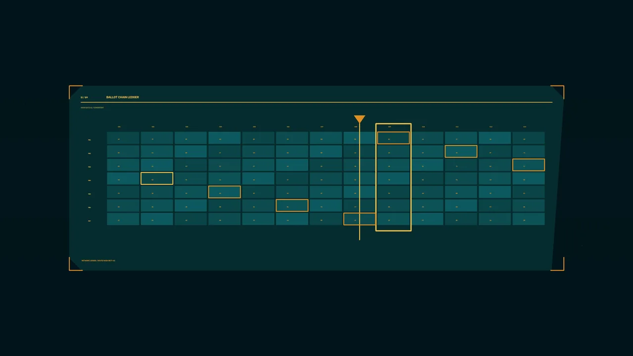 Ballot Chain Ledger Grid HUD 4K Sci-Fi Wallpaper
