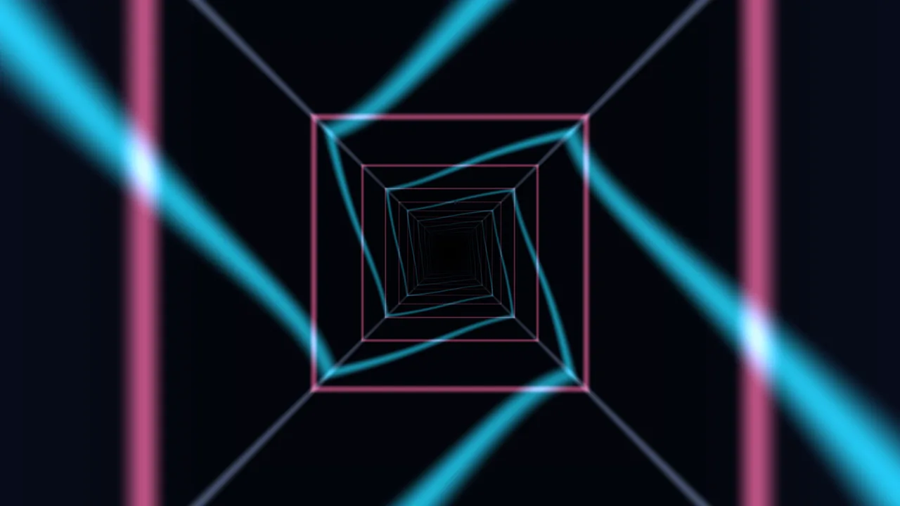 Neon Cyan and Magenta Square Tunnel 4K Wallpaper