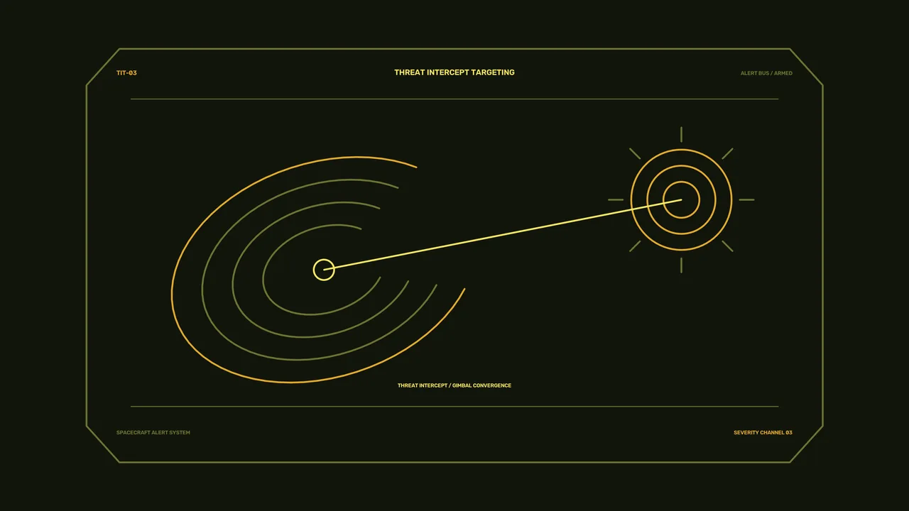 Sci-Fi Spacecraft Alert Targeting HUD with Radar Arcs and Target Reticle