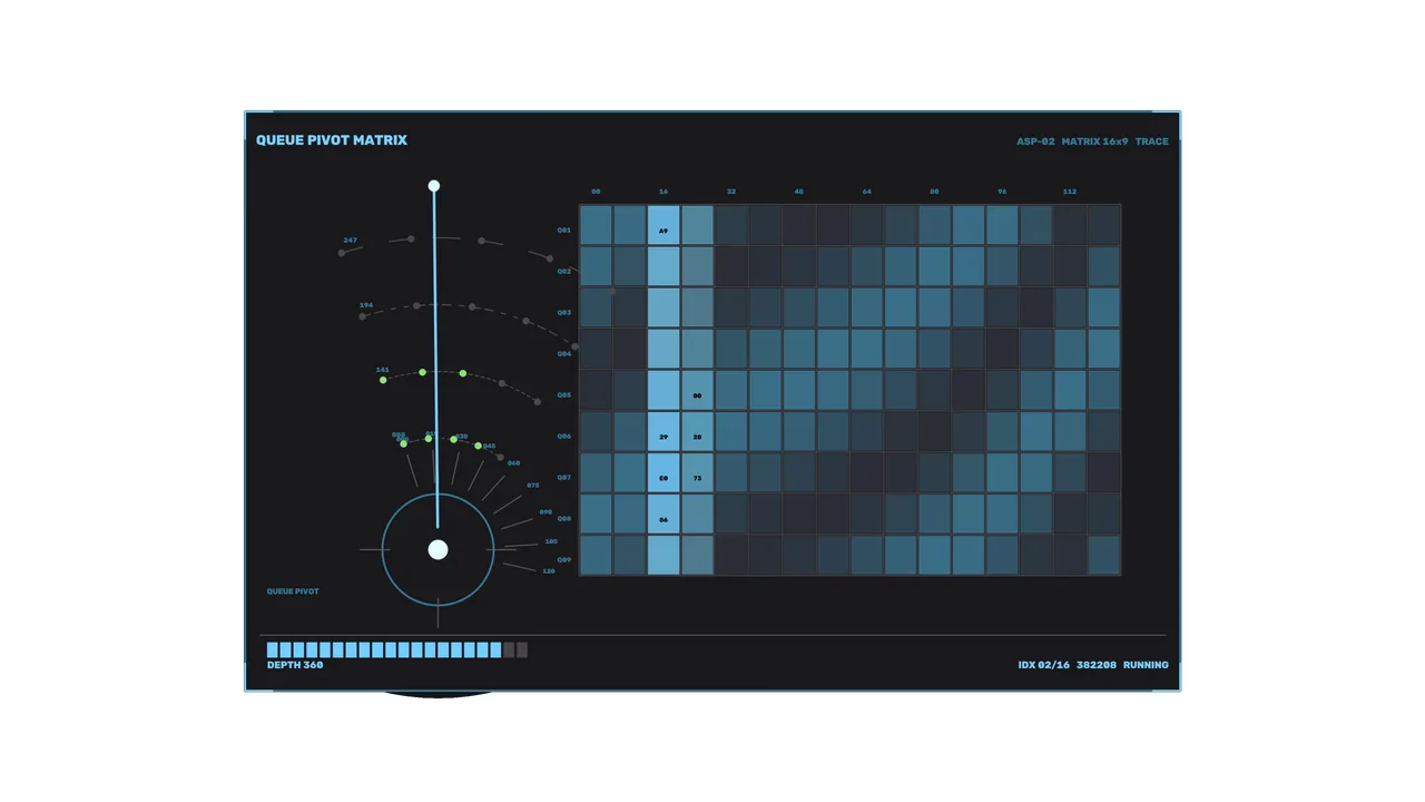 Queue Pivot Matrix Sci-Fi HUD with Telemetry Grid and Radial Scanner 4K