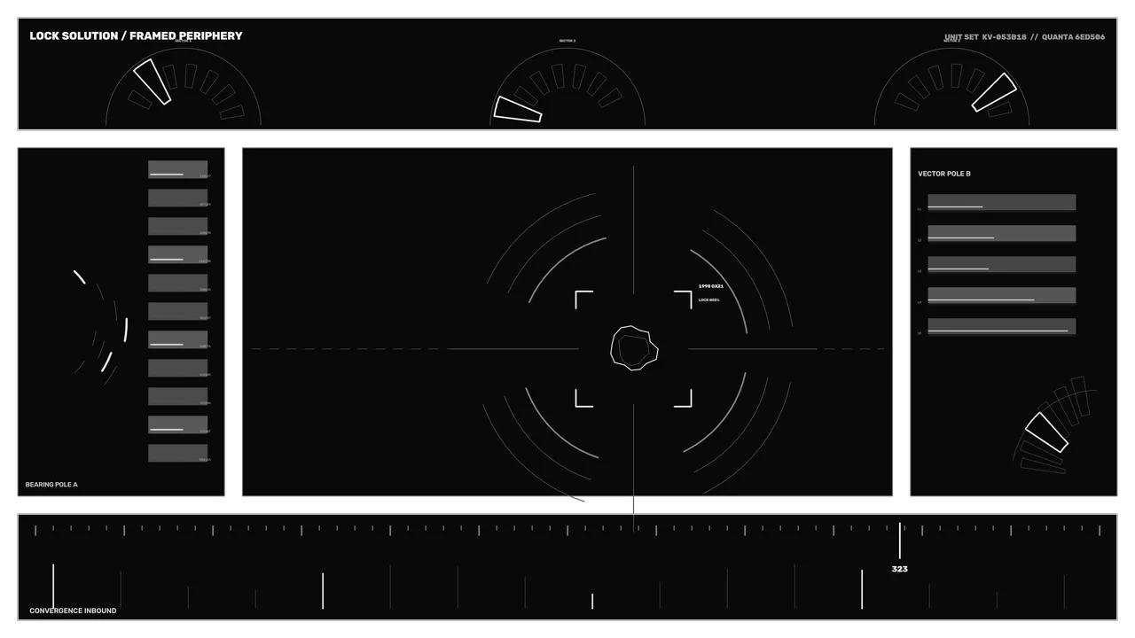 Asteroid Tracking HUD with Central Target Reticle and Vector Gauges