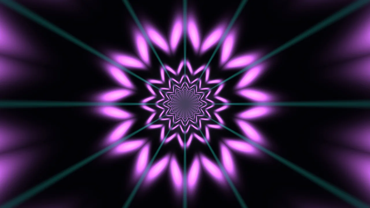 Neon Purple Kaleidoscopic Starburst with Teal Radial Lines