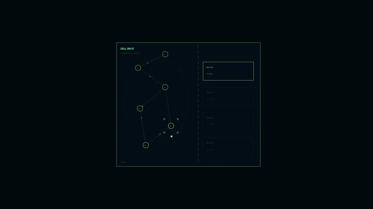 Cell Split Network Diagram HUD – 4K Sci-Fi Wallpaper