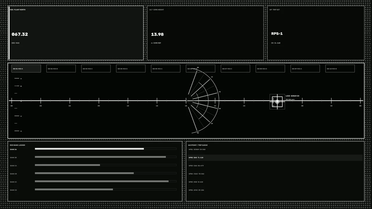 Sci-Fi Nuclear Plant Alert Dashboard HUD with Scanner Telemetry