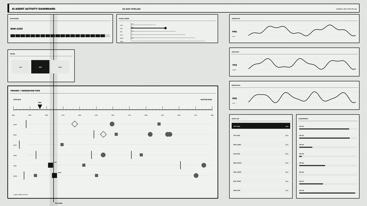Sci-Fi HUD Dashboard with Run Timeline and Telemetry Graphs 4K Wallpaper