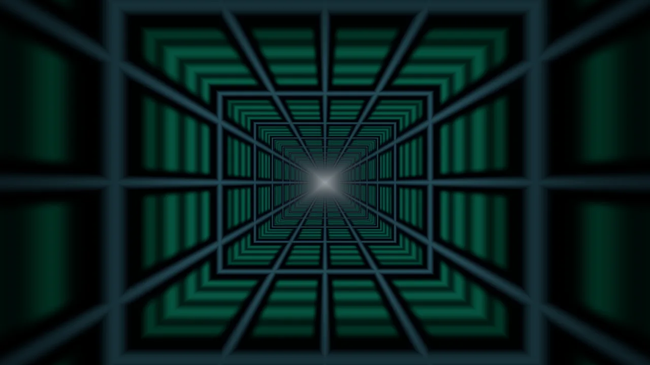 Emerald Geometric Tunnel with Glowing Center 4K Wallpaper