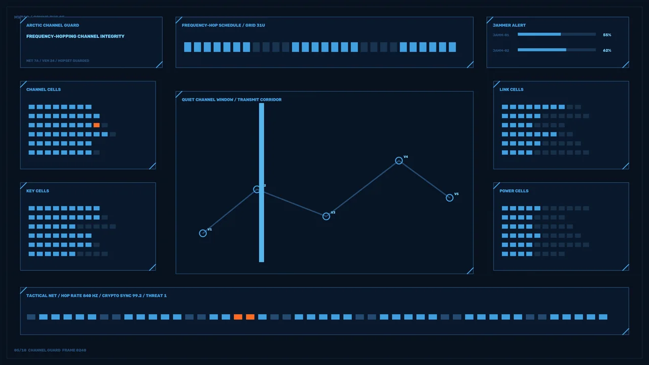 Frequency-Hopping Communications HUD Dashboard 4K Wallpaper