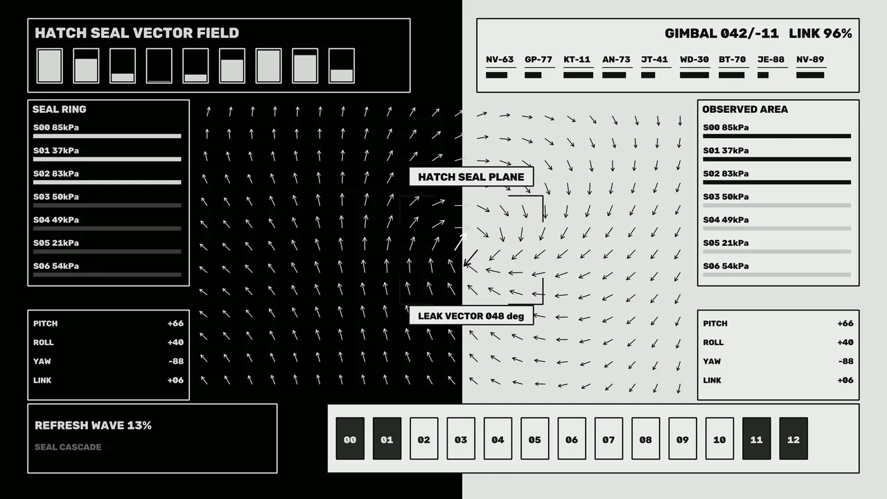 Monochrome Hatch Seal Vector Field HUD 4K Wallpaper