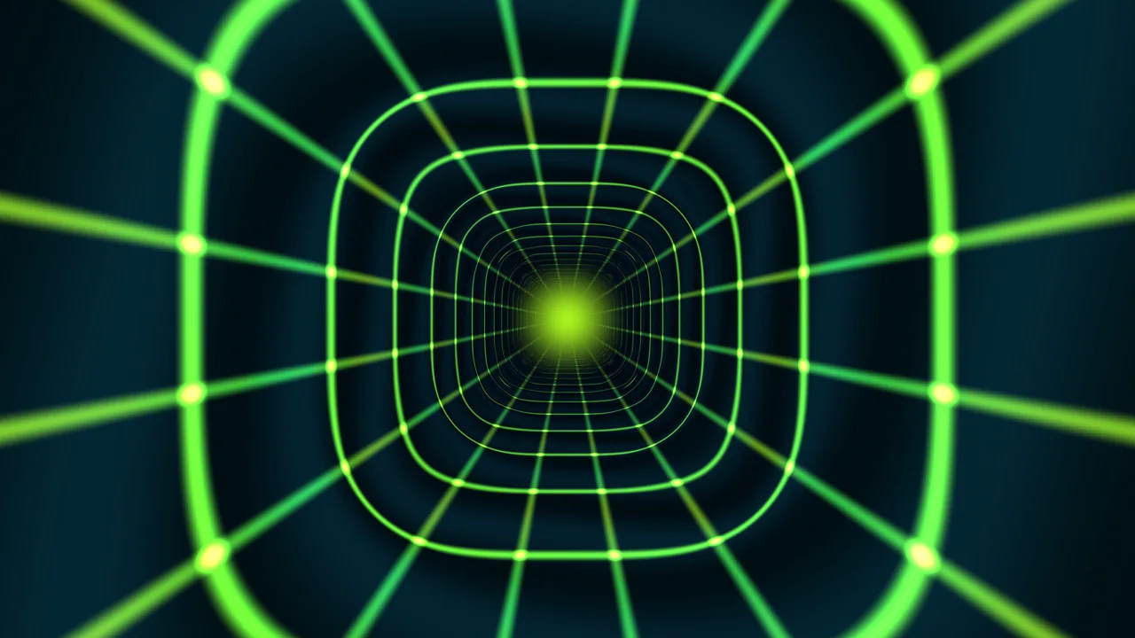 Neon Green Perspective Grid Tunnel 4K Wallpaper