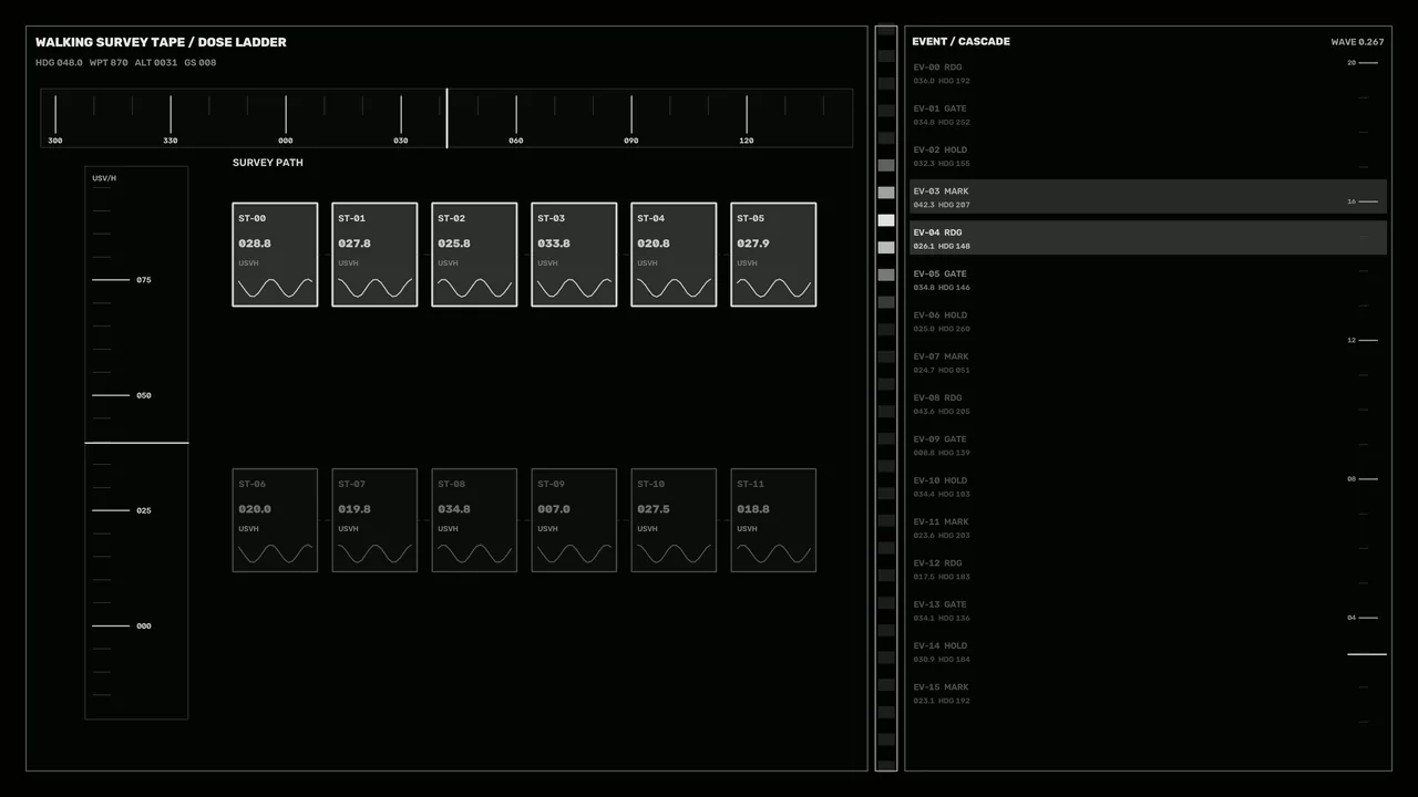 Fictional Radiation Survey HUD 4K Wallpaper with Station Telemetry