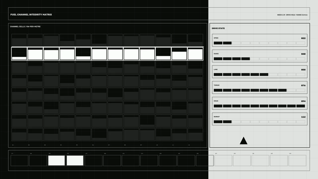 Fictional Reactor Fuel Channel Integrity HUD Dashboard — 4K Sci-Fi Wallpaper
