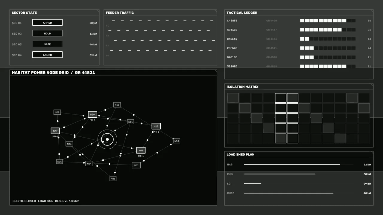 Habitat Power Grid HUD with Node Network and Load Dashboard 4K Wallpaper