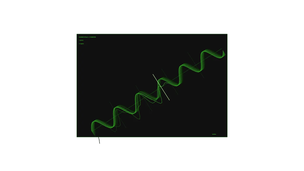 Battery Charge Status HUD with Green Waveform Telemetry