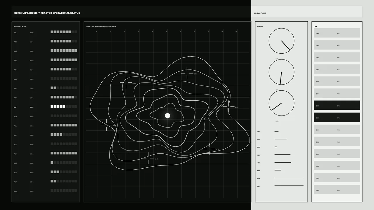 Reactor Operational Status HUD Wallpaper with Contour Map and Telemetry Gauges