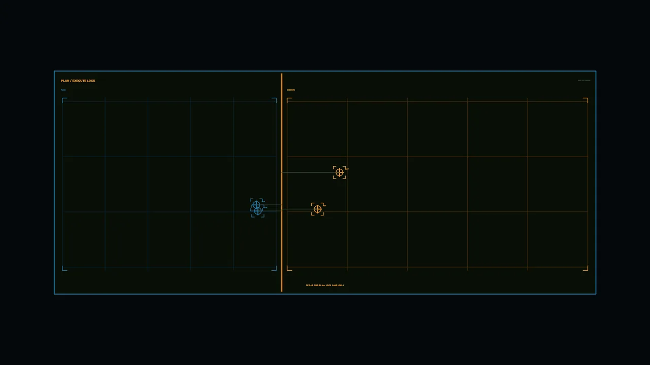 Dual-Panel Target Grid HUD with Blue and Amber Crosshairs