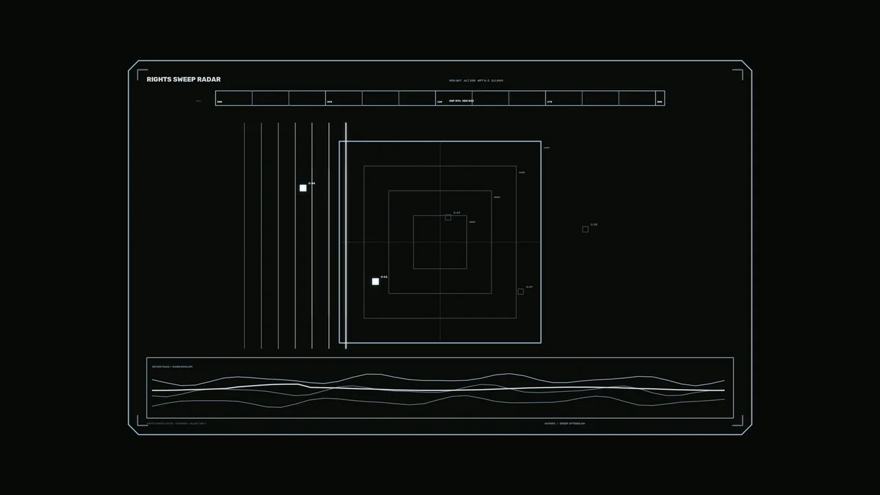 Rights Sweep Radar HUD with Square Scanner Grid – 4K Sci-Fi Wallpaper