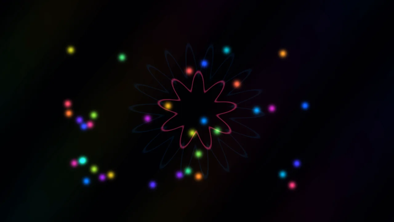 Neon Radial Flower with Colorful Particle Lights on Black