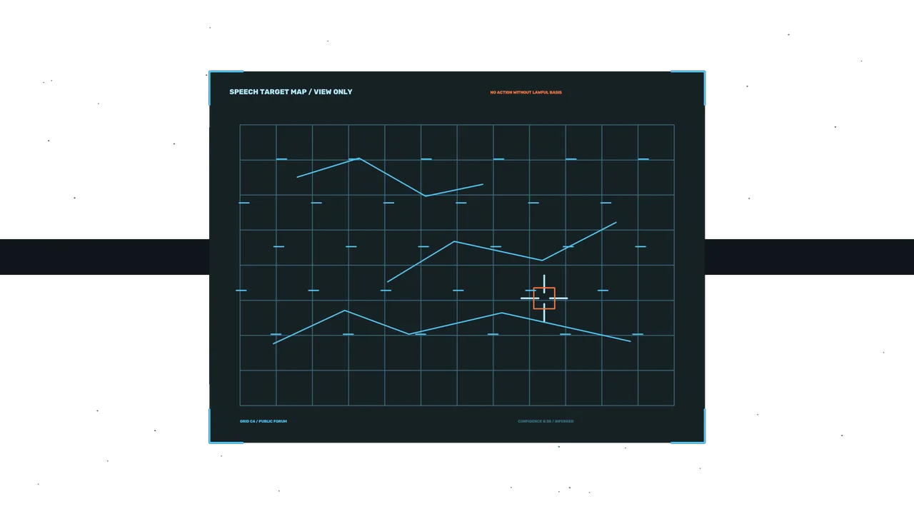 Sci-Fi Speech Target Map HUD with Grid Telemetry, 4K Wallpaper