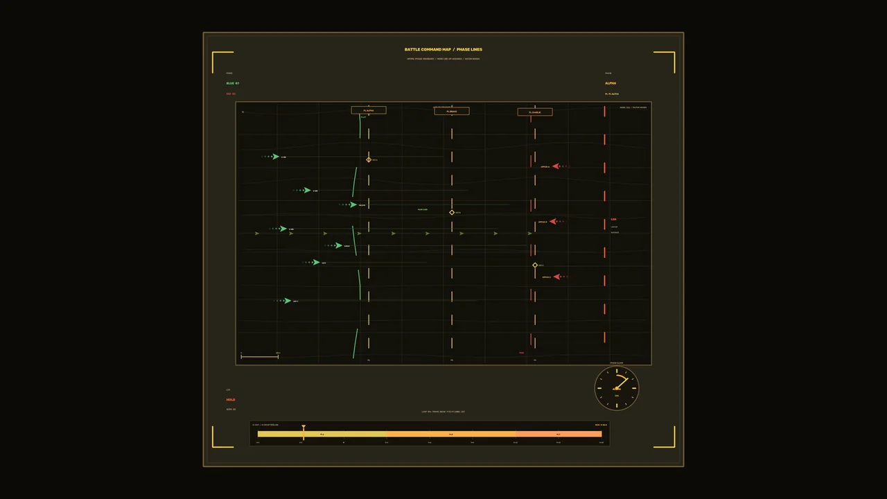 Fictional Sci-Fi Phase-Line Command Map HUD, 4K Wallpaper