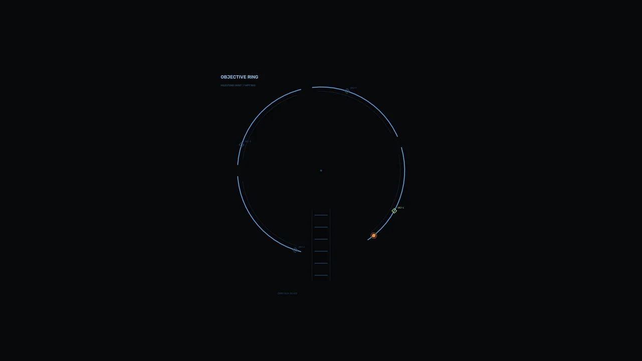 Blue Segmented Objective Ring HUD Interface on Black 4K Wallpaper