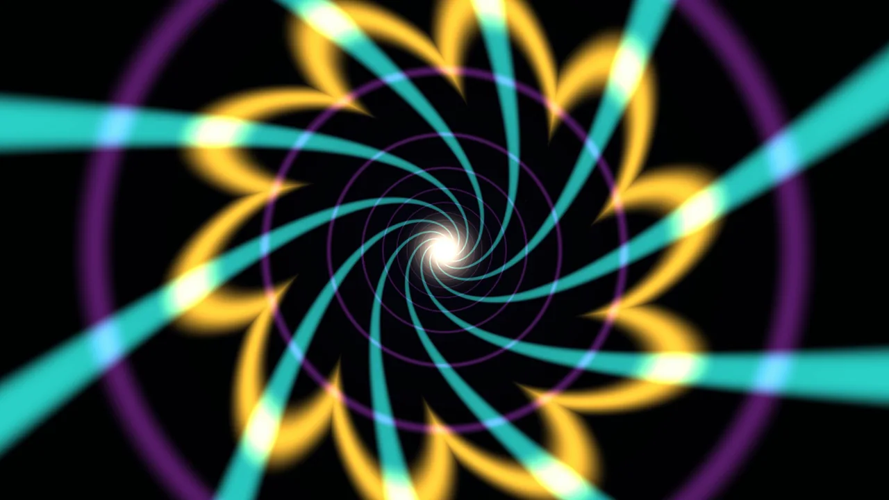 Neon Cyan and Gold Spiral Portal on Black