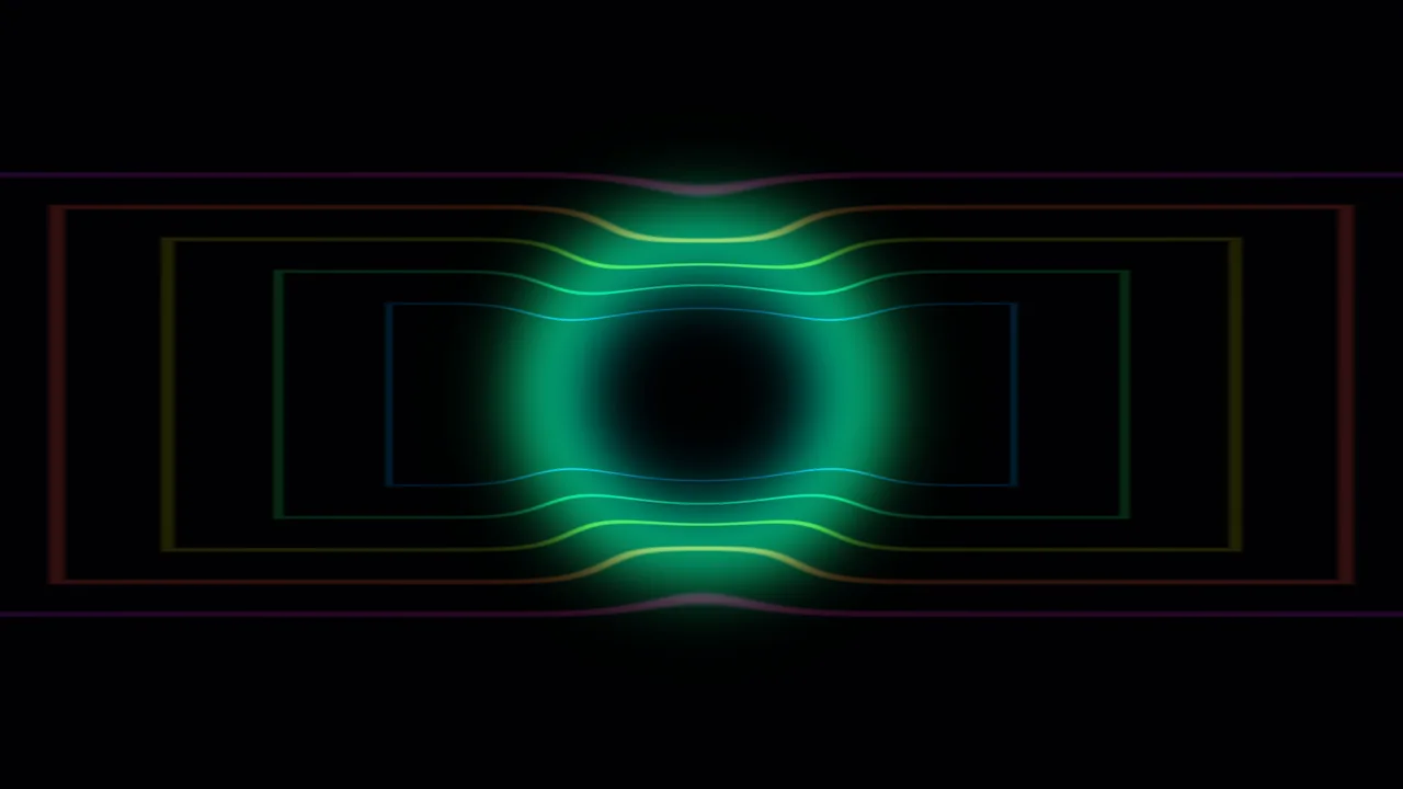 Chromatic Wavy Geometric Frame with Central Green Glow