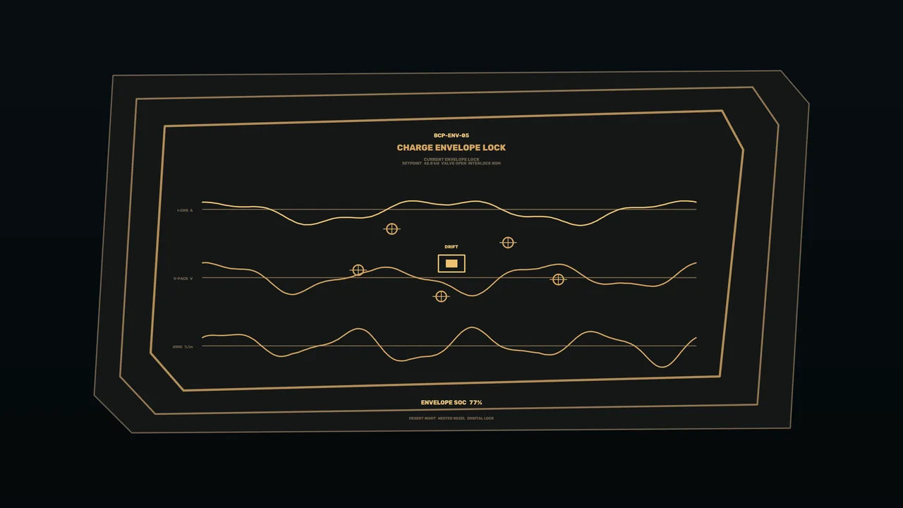 Battery Charge Envelope HUD with Waveform Telemetry – 4K Sci-Fi Wallpaper