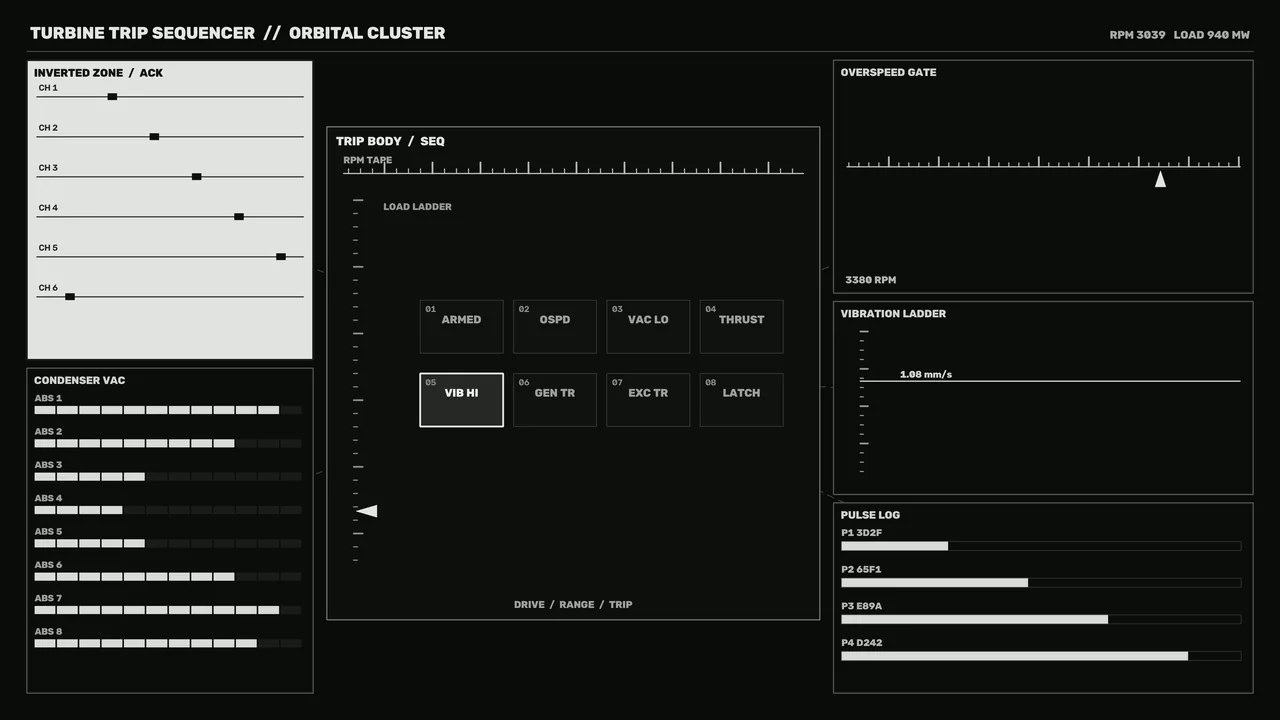 Industrial Turbine Trip Status HUD Dashboard 4K Wallpaper