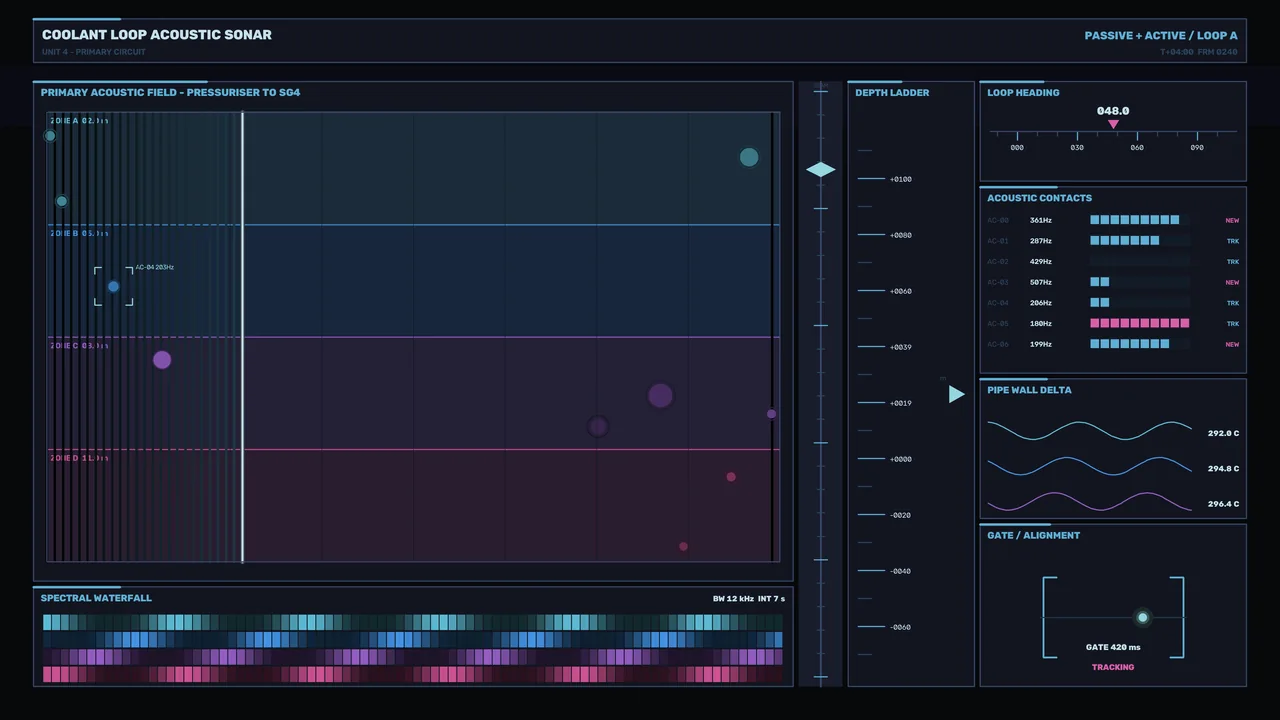 Acoustic Sonar Monitoring HUD Dashboard – 4K Sci-Fi Wallpaper