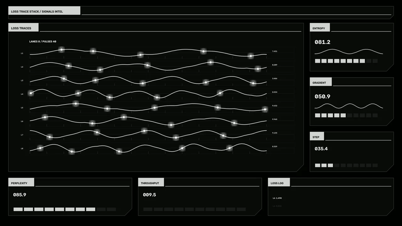 Sci-Fi HUD Telemetry Dashboard with Loss Trace Waveforms 4K Wallpaper