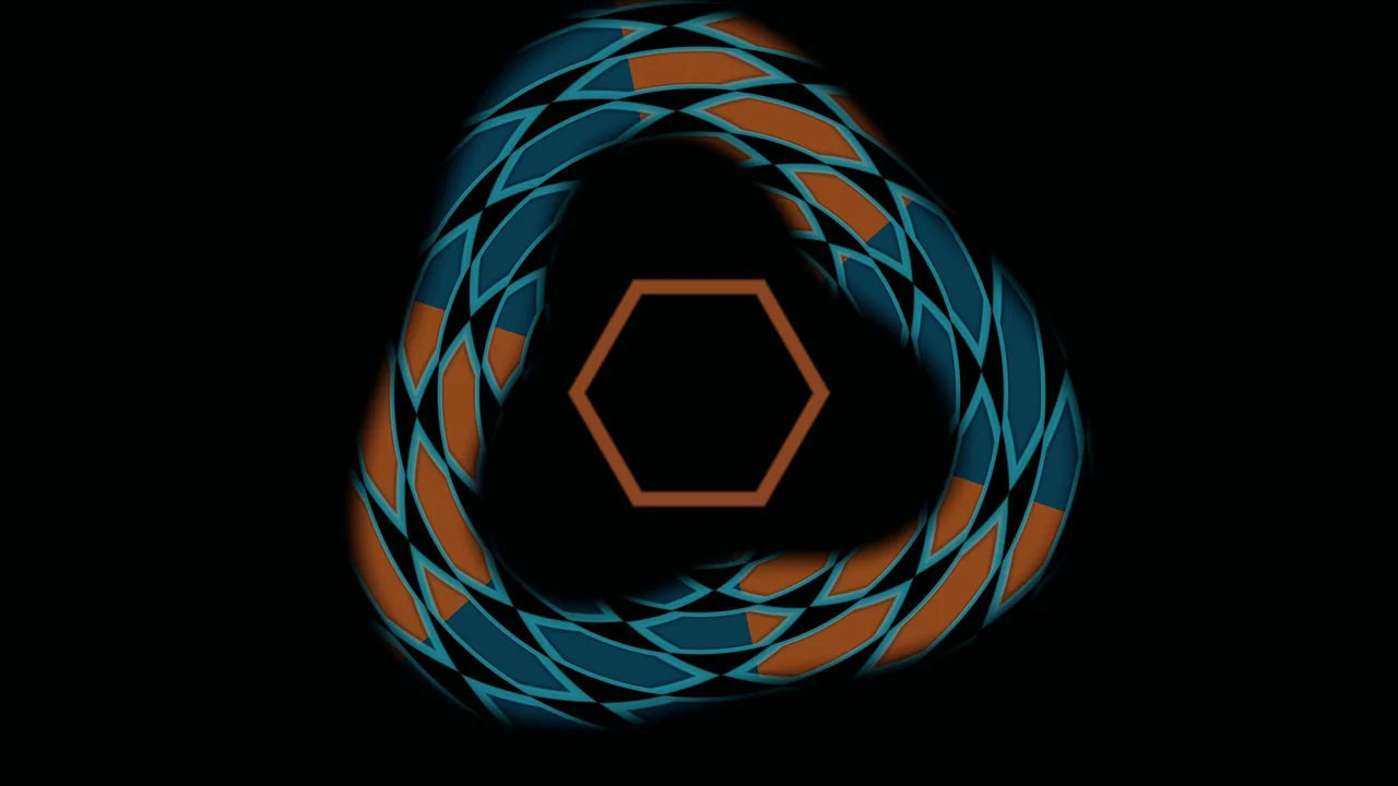 Teal and Amber Circular Scanner HUD with Hexagonal Core 4K Wallpaper