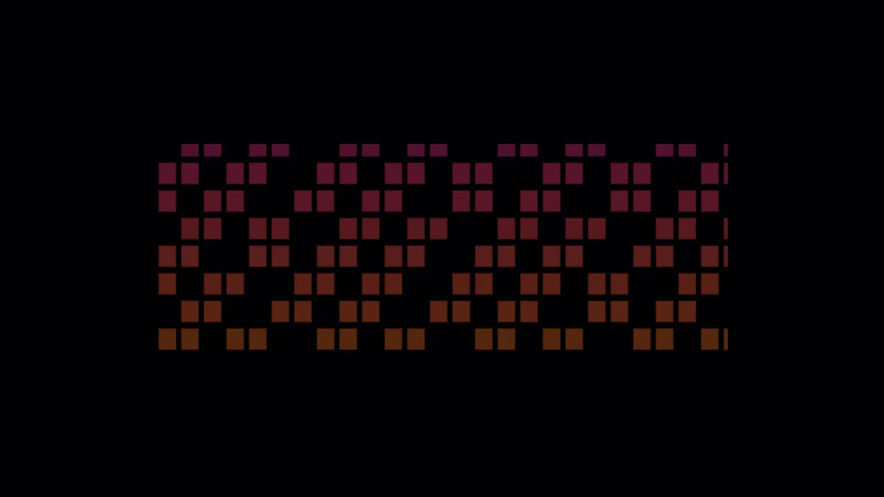 Magenta and Amber Pixel HUD Interface Pattern on Black 4K Wallpaper