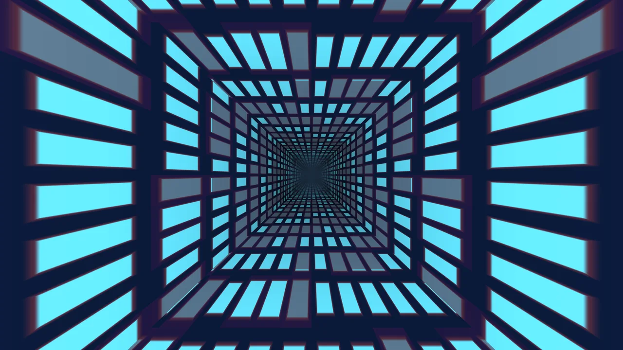 Cyan Geometric Grid Tunnel 4K Wallpaper